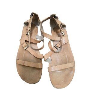 Eileen Fisher Tan Leather Gladiator Sandals With Adjustable Straps & Side Zipper